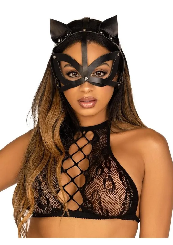 Vegan Leather Studded Cat Mask Os Blk Fairvillacom Restraints