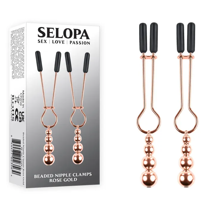 Vibrators Selopa Nipple Clamps with Hanging Beads Rose Gold ShhhWndsr