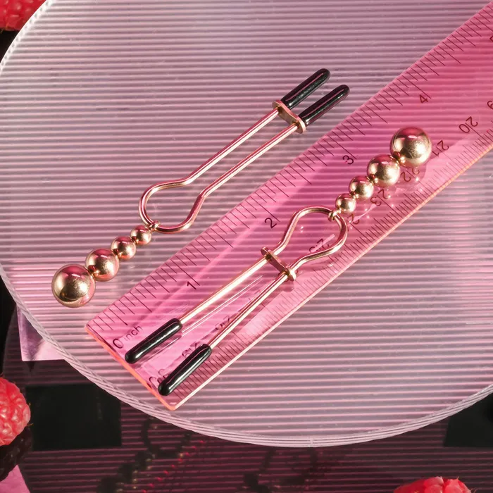 Vibrators Selopa Nipple Clamps with Hanging Beads Rose Gold ShhhWndsr