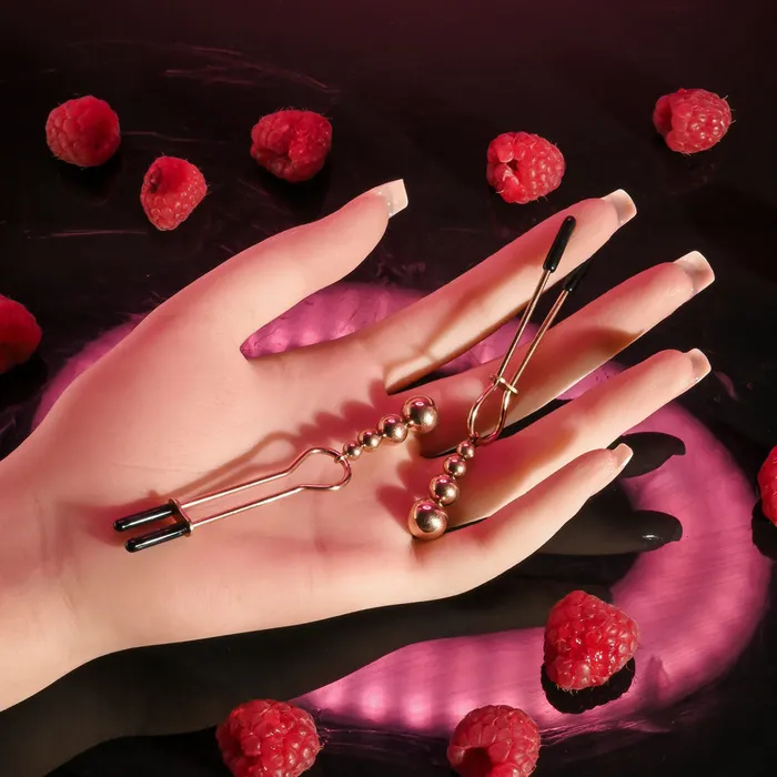 Vibrators Selopa Nipple Clamps with Hanging Beads Rose Gold ShhhWndsr