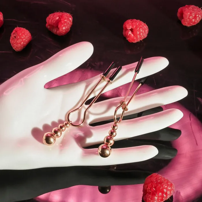 Vibrators Selopa Nipple Clamps with Hanging Beads Rose Gold ShhhWndsr